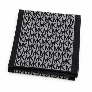 Michael Kors MK Logo Knit Scarf Womens Black Grey Monogram Winter  Quiet Luxury